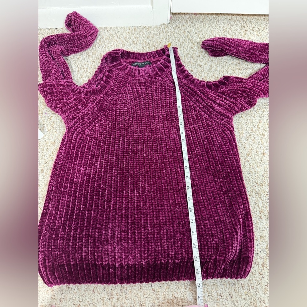 Boston Proper Chenille Cold Shoulder Purple Sweater size S - Picture 5 of 8